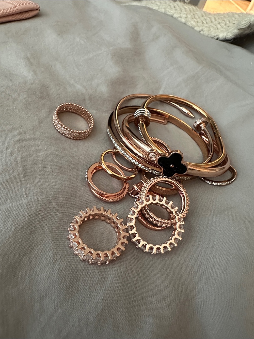 Rose Gold Stackable Rings and Bangle Set - Women Jewelry